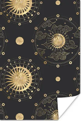 Produktbild von MuchoWow® Poster Muster - Sonne - Mond - Gold 120x180 cm - Kunstposter