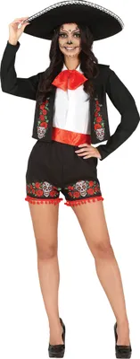 Produktbild von Tag Der Toten Catrina Halloween Fiesta Kostüm Damenhut Rosen Totenkopf, Größe: 38 - 40 (M) Farbe: Schwarz / Weiß