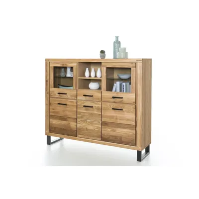 Produktbild von Highboard Vitrine Klara Wildeiche geölt Teilmassiv NEU/OVP