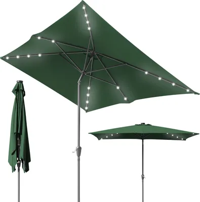 Produktbild von Hengda Sonnenschirm Ø300x200cm mit LED, UV-Schutz, Kurbel - Grün, Ampelschirm beidseitig um 30° knickbar Rechteckig Balkonschirm