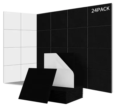 Zdjęcie produktu dla Panele akustyczne - 24 sztuki - Samoprzylepne - Izolacja akustyczna - 100% poliester - 30 x 30 x 0,9 cm