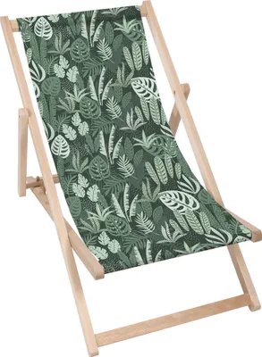 Produktbild von Dreamroots Liegestuhl klappbar Holz,bis zu 130 kg, Sonnenliege klappbar mit 3-stufiger Neigungsregulierung der Rückenlehne, Tropical Green Leaves Palm