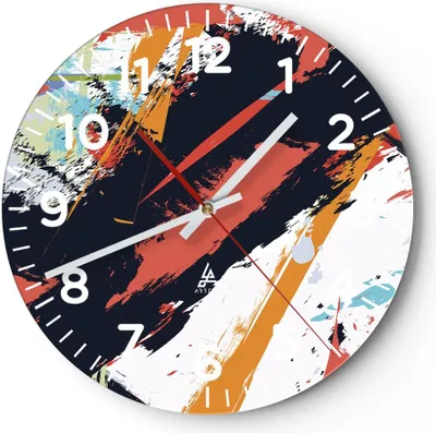 Produktbild von Wanduhr - Rund - Glasuhr - Abstraktion Graffiti Modern - 30x30cm - Schleichendes Uhrwerk - Lautlos - zum Aufhängen bereit - Dekoration Modern - Wanddekoration aus Glas - C4AR30x30-4257