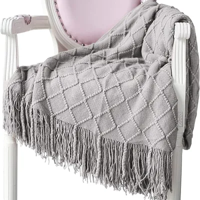 Produktbild von weiche Strickdecke aus Wolle, Quasten, Kuscheldecke, Sofadecke, Tagesdecke