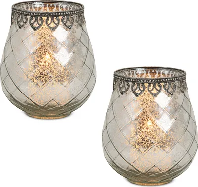Produktbild von Vintage Kerzengläser Set Outdoor Windlicht Laternen silber 18 cm