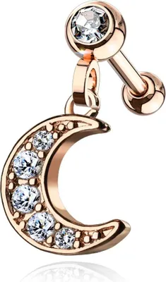 Produktbild von Tragus Ohr Piercing Stecker Helix Cartilage Barbell Mond Halbmond Moon Zirkonia Kristalle Autiga® rosegold