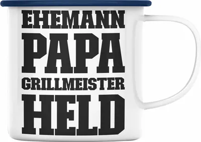 Produktbild von Trendation - Ehemann Papa Grillen Geschenk Emaille Tasse Held Sommer Emaille Emaille Tasse Becher Vatertag Geschenkidee (Blau)