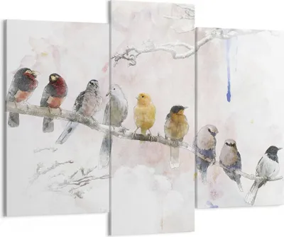 Produktbild von Bild auf Leinwand - Leinwandbild - 3 Teile - Vögel Kanarienvogel Zweig - 130x100cm - Wand Bild - Wanddeko - Wandbilder - Leinwanddruck - Bilder - Wanddekoration - Leinwand bilder - CB130x100-4175