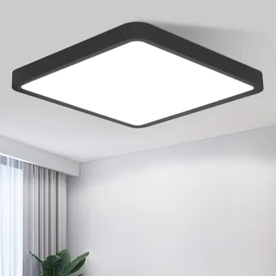 Productafbeelding van ZMH LED plafondlamp, plat, 23 cm, zwarte badkamerlamp, 18W, halogeenverlichting, plafondverlichting voor slaapkamer, 6500K, keukenlamp, vierkant, badkamerlamp