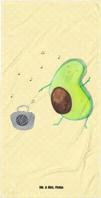 Produktbild von Mr. & Mrs. Panda Duschhandtuch Avocado Tanzen - Gelb Pastell - Geschenk, Singen, Party, Frotteehandtuch, Handtuch, Musik, Strandtuch, Fröhlich, Badehandtuch, Duschtuch