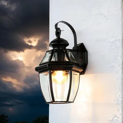 Immagine prodotto di Lampada da esterno parete cortile casa IP23 nero E27 vetro metallo lampada da parete esterna vintage