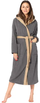 Image de Ladeheid peignoir de bain femme éponge 100% coton LA40-191 (gris foncé-12/beige-8, S)