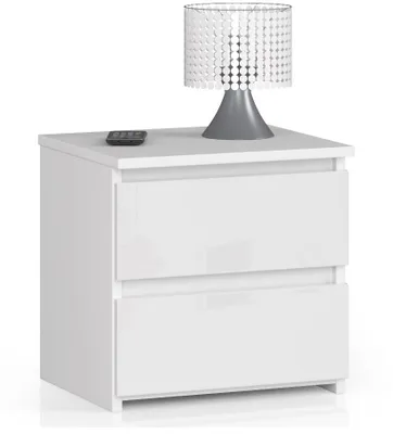 Produktbild von Nachttisch – Beistelltisch – Nachtschrank – 2 Schubladen – Weiß / Hochglanz – 40 x 40 x 35 cm – Praktischer Nachttisch mit 2 Schubladen