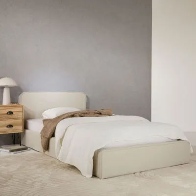 Produktbild von Polsterbett MARINI Einzelbett 90x200 cm in cremeweiß -  Bett gepolstert mit Lattenrost, modernes Design & stabiles Holzgestell mit Kunststofffüßen