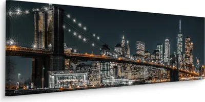 Obrázek produktu pro Obrázek pro Obývací pokoj Noc Panorama NY Brooklyn Bridge Architektura 145x45cm
