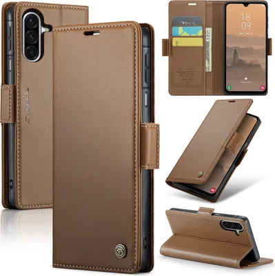 Produktbild von Lederhülle für Samsung Galaxy A26 Brieftasche Kartenfach Schutzhülle mit Standfunktion Braun