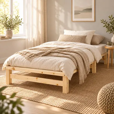 Produktbild von Homestyle4u Holzbett 90x200 mit Lattenrost Palettenbett Jugendbett Massivholzbett Palettenmöbel Einzelbett