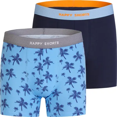 Produktbild von Happy Shorts Herren Retro Boxer 2-Pack Jersey - palm print - navy - Größe XXL