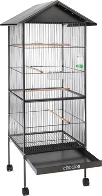 Produktbild von CADOCA® Vogelvoliere mit Dach 130x52x52cm Schmutzschublade indoor outdoor Vogelkäfig Vogelbauer Vogelhaus Voliere mit Zubehör rollbar