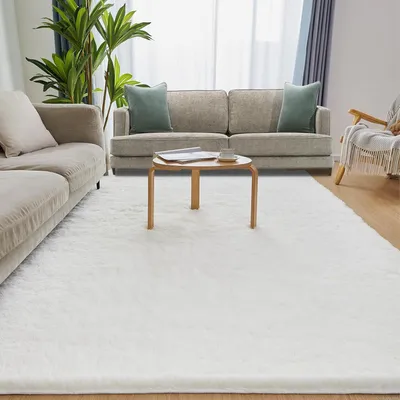 Imagen del producto de Alfombra de pelo alto, grande, de 240x340 cm, color blanco, para sala de estar