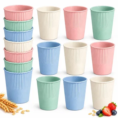 16er-Set Hartplastikbecher, spülmaschinenfest, bruchsicher, 0,35 l, blau