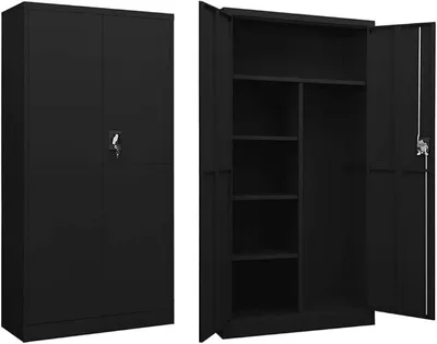 Produktbild von Schließfachschrank aus schwarzem Stahl, 90 x 40 x 180 cm, Metallschrank, Büro-Aktenschrank, multifunktionaler Schrank, für Wohnzimmer Büro