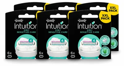 Imagen del producto de 6 hojas de repuesto Wilkinson Intuition Sensitive Care, diseñadas para pieles sensibles, en un paquete económico. (6 unidades)