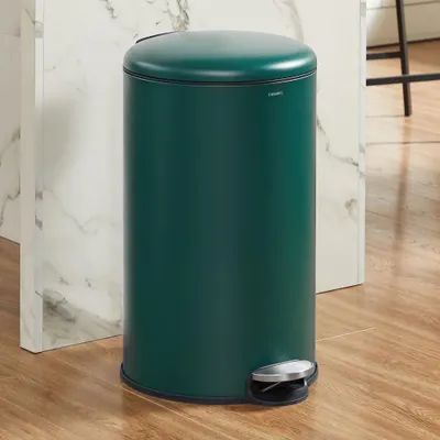 Produktbild von CASABEL Mülleimer Küche 30L, 100% Edelstahl, Resistent gegen Fingerabdrücke, Runder Treteimer mit Fußpedal, Abfalleimer mit Deckel für Bad, Küche, Büro, Grün
