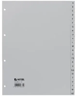 Produktbild von HETZEL Kunststoff Register A-Z A4 PP 24-teilig grau