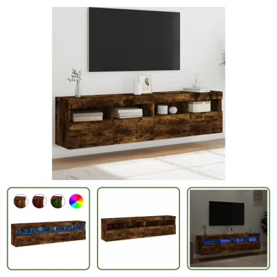 Produktbild von The Living Store TV-Wandschränke mit LED-Leuchten 2 Stk. Räuchereiche 80x30x40cm