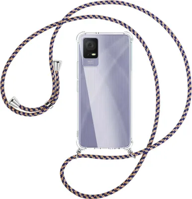 Produktbild von Handykette Backcover-Schutzhülle mit Band (Metall silberfarben) für TCL 405 (T506D, 6.6'') - blau+beige