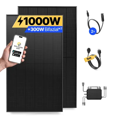 Produktbild von Balkonkraftwerk 1000W Solaranlage Steckerfertig Komplettset Photovoltaik Anlage 800W, Kabellänge: 5m, Solakon - onBasic