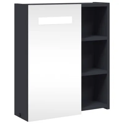 A product image of a gray cabinet with a white door and shelves.