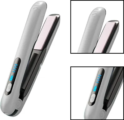 Produktbild von USB Haarglätter Lockenstab 2-in-1, Keramik Beschichtung, 5000mAh Akku, Tragbar Mini Glätteisen, 140–200°C Reisen