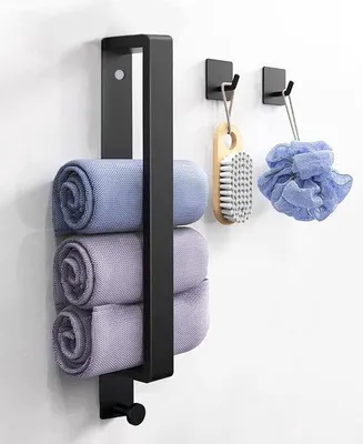 Image de Porte-serviettes autocollant noir, 40 cm, en acier inoxydable