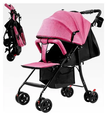 Produktbild von Baby-Buggy, leichter und faltbarer Kinderwagen mit verstellbarer Rückenlehne, Sonnendach, Aufbewahrungskorb und Getränkehalter, geeignet ab Geburt bis 10 kg