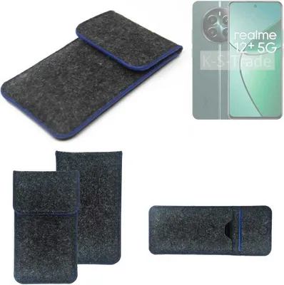 Produktbild von K-S-Trade Handy-Hülle Schutz-Hülle kompatibel mit Realme 12+ 5G Filztasche Pouch Tasche Case Sleeve Filzhülle dunkelgrau, blauer Rand