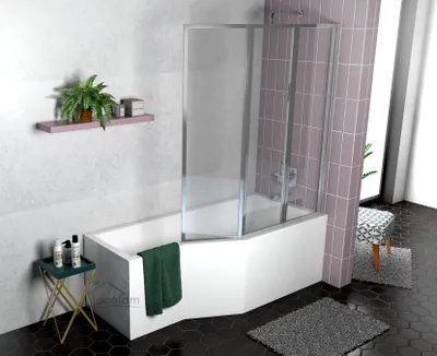 Produktbild von ECOLAM Duschbadewanne Set Badewanne Glasabtrennung Duschwand Eckbadewanne IN-Besco 170x75 RECHTS Schürze Ablaufgarnitur Füße Silikon