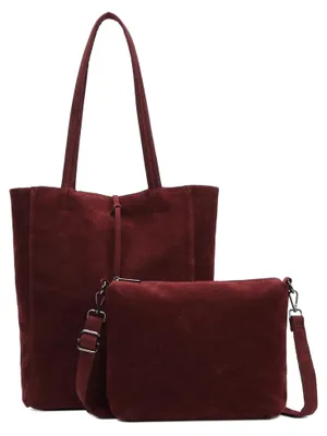 Produktbild von irisaa 2-in-1 Damen Taschen Set, Großer Shopper Schultertasche mit Reißverschluss und Umhängetasche mit Verstellbarem Gurt, Wildleder-Optik
