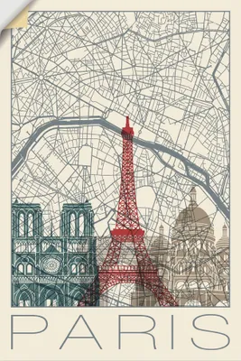 Produktbild von ARTland Wandbild, selbstklebend Retro Karte Paris Frankreich und Skyline Größe: 40x60 cm