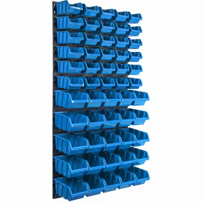 Image de Panneau à outils mural 57,6 x 117 cm avec 55 pcs. Boîtes suspendues Boîtes bleues Système de stockage