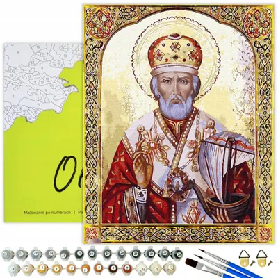Immagine prodotto di Oh Arte! Pittura con i numeri Icona di San Pietro 50x40 cm Set con 30 colori acrilici 3 pennelli Tela con cornice di legno Set di pittura fai da te