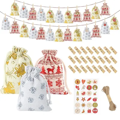 Image de Calendrier de l'Avent à remplir, 24 petits sacs en jute, calendrier de Noël 2025, sacs cadeaux