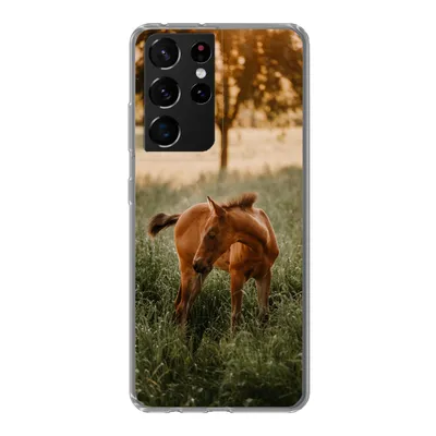 Produktbild von MuchoWow® Handyhülle Schutzhülle Hülle für Samsung Galaxy S21 Ultra Pferd - Gras - Baum Silikon Softcase Handy Hülle - Mobiltelefon