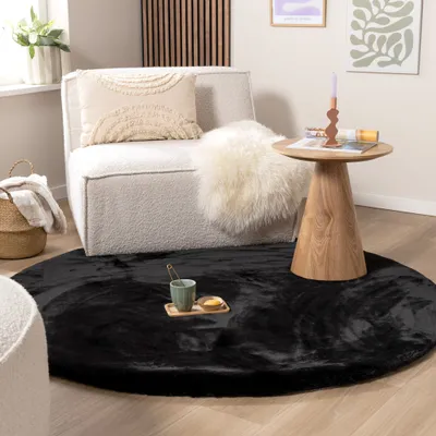 Produktbild von Volero - Hochflor Teppich Rund - Comfy Supreme Schwarz - Ø 200 cm - Wohnzimmer, Esszimmer, Schlafzimmer - Ländlich, Modern, Skandinavisch