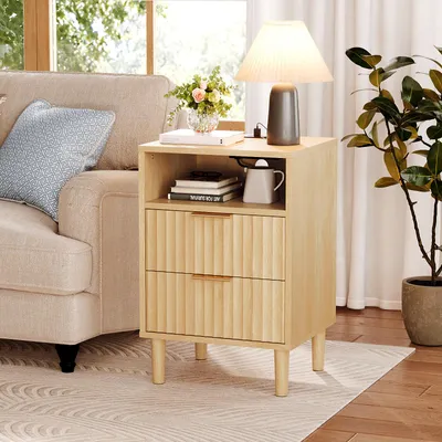 Obrázek produktu pro FCH noční stolek se zásuvkami a otevřenou přihrádkou, 2 zásuvky, 2 porty USB, 40x35x60cm