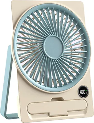 Produktbild von Zimilo Mini USB Tischventilator mit Akku, 7-Blatt, 100 Stufen, leise, LCD-Display,  Handyhalter, 180° drehbar, für Büro, Zuhause, Camping, Blau