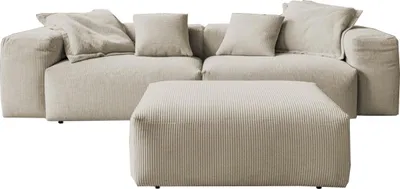 Produktbild von KAWOLA Sofa CELESTE 4-Sitzer mit Hocker Cord cremeweiß