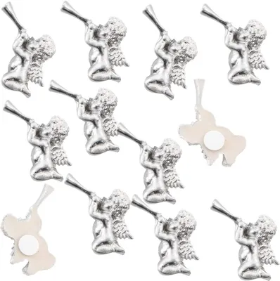 Produktbild von 12 kleine silberfarbene Engel - Mini Streudeko mit Klebepunkt 2,5 cm