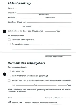 Produktbild von Urlaubsantragblock A5 2x40 Blatt selbstdurchschreibend Packung mit 5 Stück
